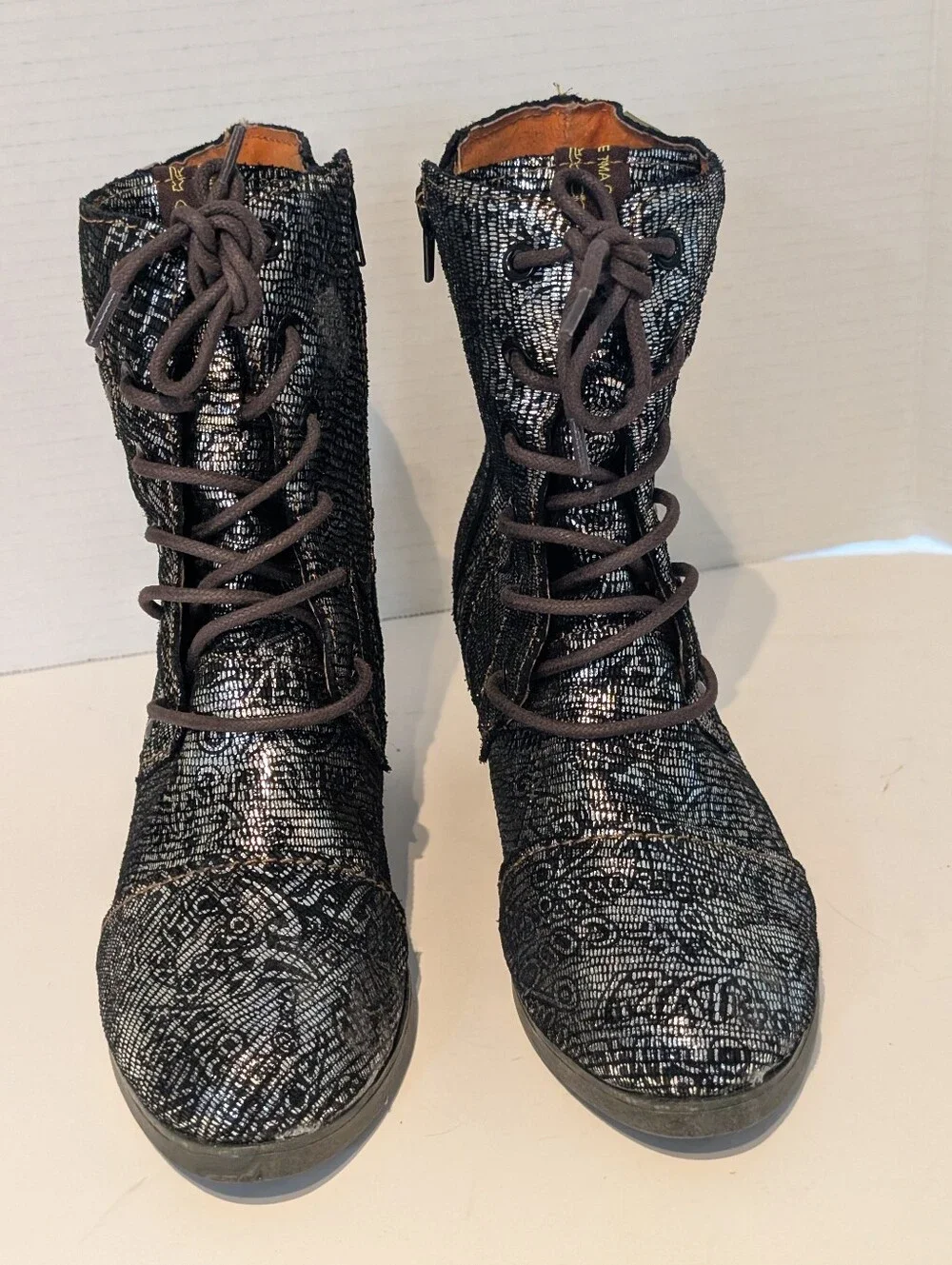 TMA EYES LEATHER Combat Boots Black with Lace Look Sz. 7